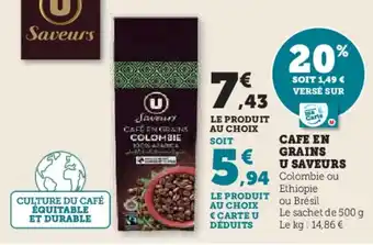 Hyper U CAFE EN GRAINS U SAVEURS offre
