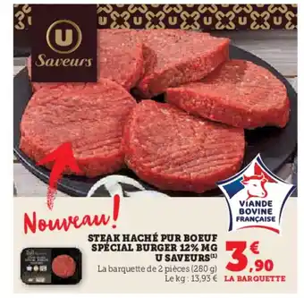 Hyper U STEAK HACHÉ PUR BOEUF SPÉCIAL BURGER 12% MG U SAVEURS offre