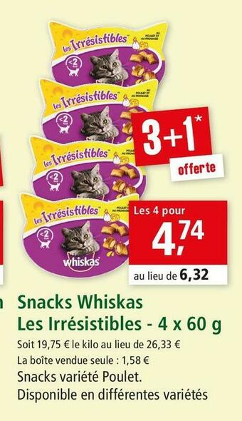 Whiskas snacks les irrésistibles - 4 x 60 g