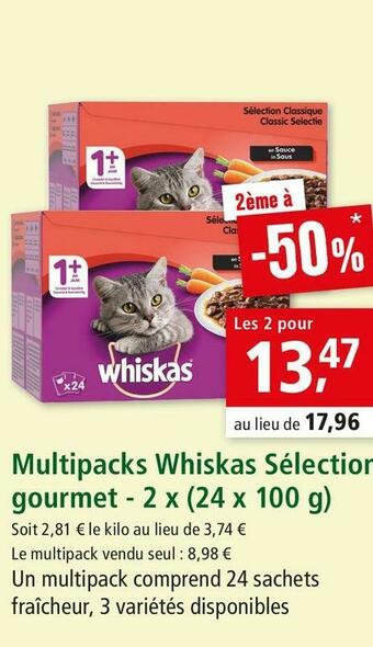 Maxi Zoo Whiskas multipacks sélection gourmet - 2 x (24 x 100 g) offre