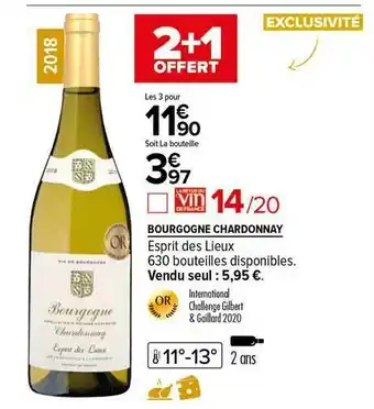 Carrefour Bourgogne Chardonnay Esprit Des Lieux 2018 offre