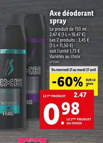 Lidl Axe Dèodorant spray offre