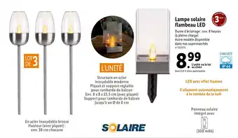 Lidl Lampe solaire flambeau Led offre