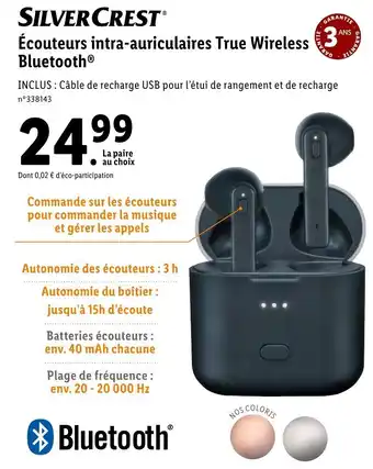 Lidl Écouteurs intra-auriculaires True wireless Bluetooth offre