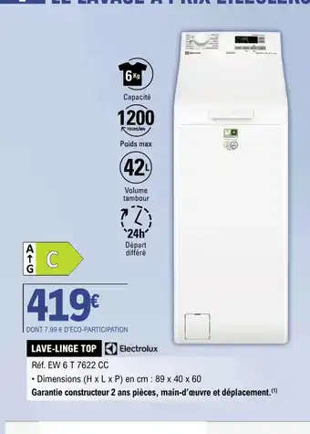 E.Leclerc LAVE-LINGE TOP Electrolux offre