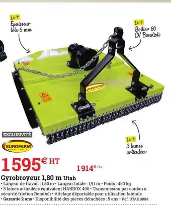 Espace emeraude Gyrobroyeur 1,80 M Utah Eurofarm offre