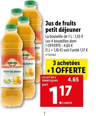 Lidl Jus de fruits petit déjeuner offre
