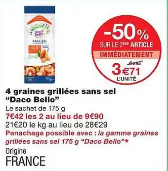 Monoprix 4 Graines Grillées Sans Sel offre