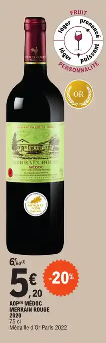 E.Leclerc AOP (5) MÉDOC MERRAIN ROUGE 2020 offre