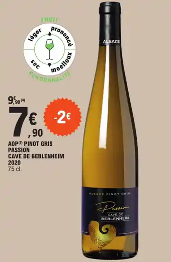 E.Leclerc AOP (5) PINOT GRIS PASSION CAVE DE BEBLENHEIM 2020 offre