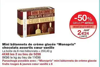 Monoprix Mini Bâtonnets De Crème Glacée offre