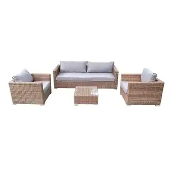 Salon de jardin 5places RATINO en résine tressée beige coussin gris chiné