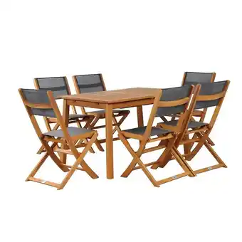 Bricorama Ensemble repas de jardin SORA en bois d'eucalyptus 6 places 120-180 cm offre