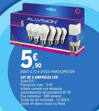 E.Leclerc LOT DE 6 AMPOULES LED offre