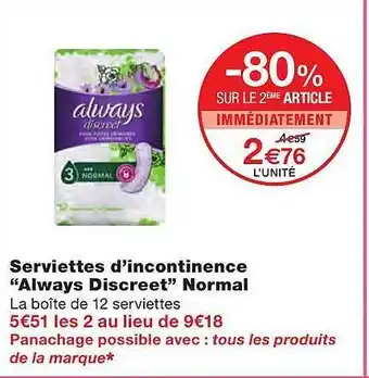 Monoprix Serviettes D'incontinence offre