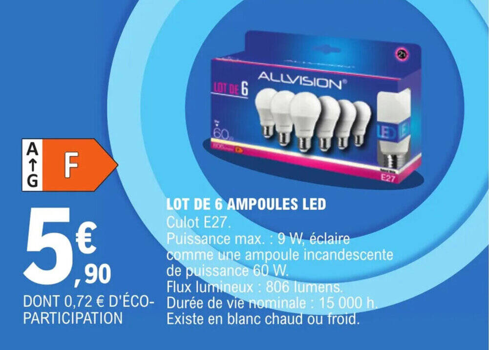 Promo LOT DE 6 AMPOULES LED chez E.Leclerc