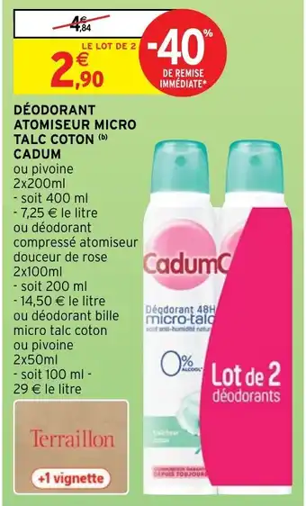 Intermarché Déodorant atomiseur Micro Talc Coton offre