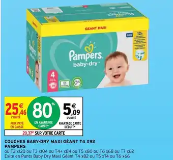 Intermarché Couches Baby-Dry Maxi Géant T4 X92 offre