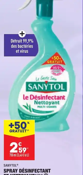 ALDI SPRAY DÉSINFECTANT ET NETTOYANT*/*** Sans javel. Parfum eucalyptus. Réf. 5004979 offre
