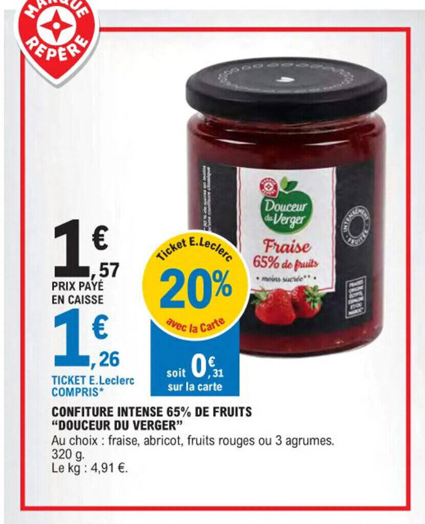 Promo CONFITURE INTENSE 65 DE FRUITS "DOUCEUR DU VERGER" chez E.Leclerc