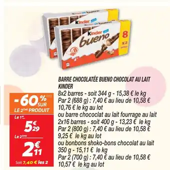 Netto BARRE CHOCOLATÉE BUENO CHOCOLAT AU LAIT KINDER offre