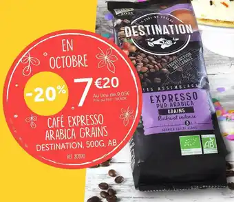 L'Eau Vive Destination café expresso arabica grains offre