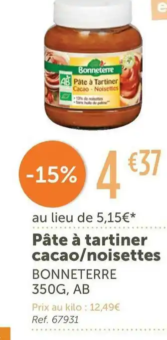 Bonneterre pâte à tartiner cacao/noisettes
