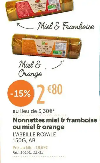 L'Eau Vive L’abeille royale nonnettes miel & framboise offre