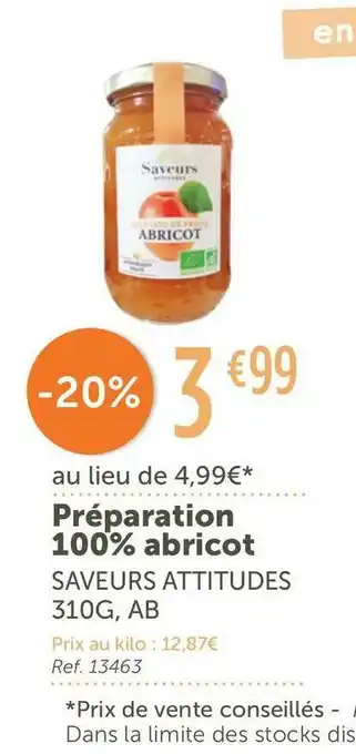 L'Eau Vive Saveurs attitudes préparation 100% abricot offre