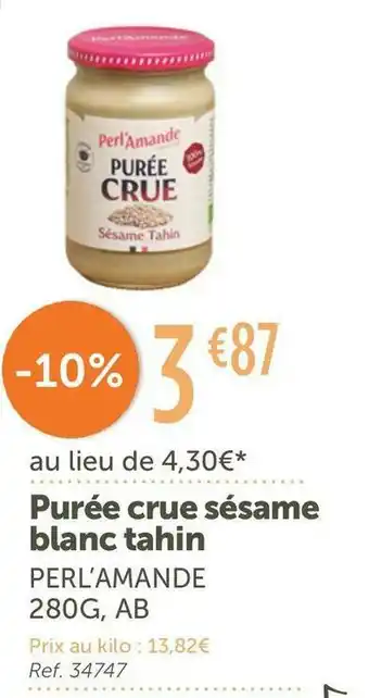 L'Eau Vive Perl’amande purée crue sésame blanc tahin offre