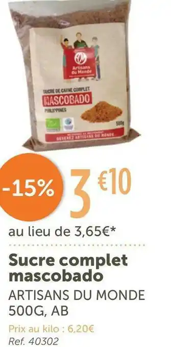 L'Eau Vive Artisans du monde sucre complet mascobado offre