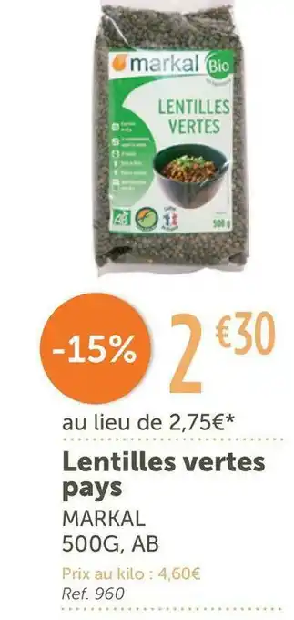 L'Eau Vive Markal lentilles vertes pays offre