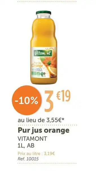L'Eau Vive Vitamont pur jus orange offre