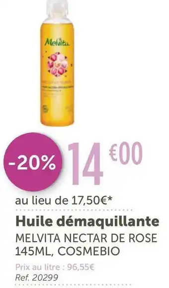 L'Eau Vive Melvita nectar de rose huile démaquillante offre