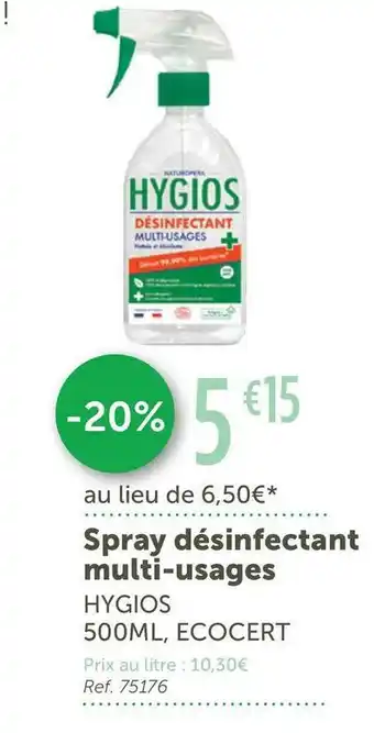 L'Eau Vive Hygios spray désinfectant multi-usages offre