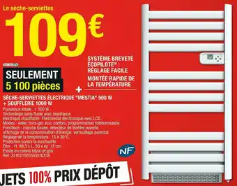 Brico Dépôt Sèche-serviettes électrique mestia 500 w + soufflerie 1000 w offre