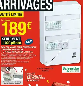 Brico Dépôt Schneider electric tableau monté câblé embrochable 2 rangées 26 modules + 2 prises modulaires offertes offre