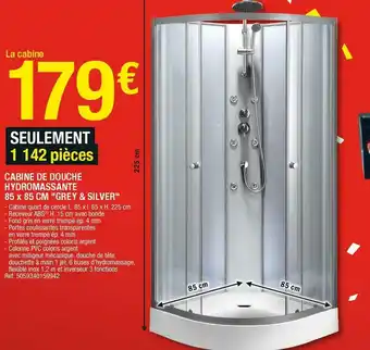 Brico Dépôt Cabine de douche hydromassante 85 x 85 cm "grey & silver" offre