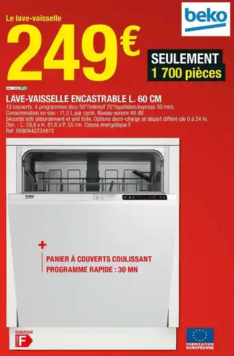 Brico Dépôt Beko lave-vaisselle encastrable l. 60 cm offre