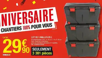 Brico Dépôt Lot de 3 malles 85 l offre