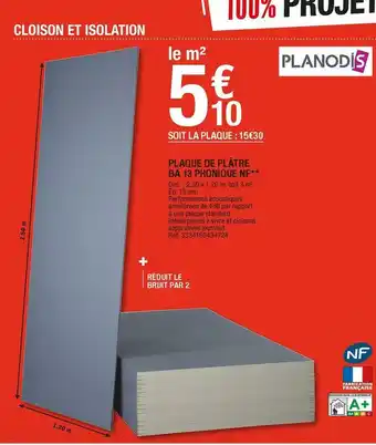 Brico Dépôt Planodis plaque de plâtre ba 13 phonique nf offre