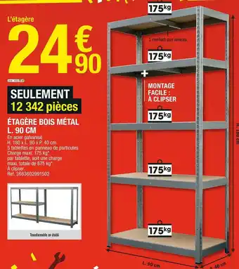 Brico Dépôt Étagère bois métal l. 90 cm offre