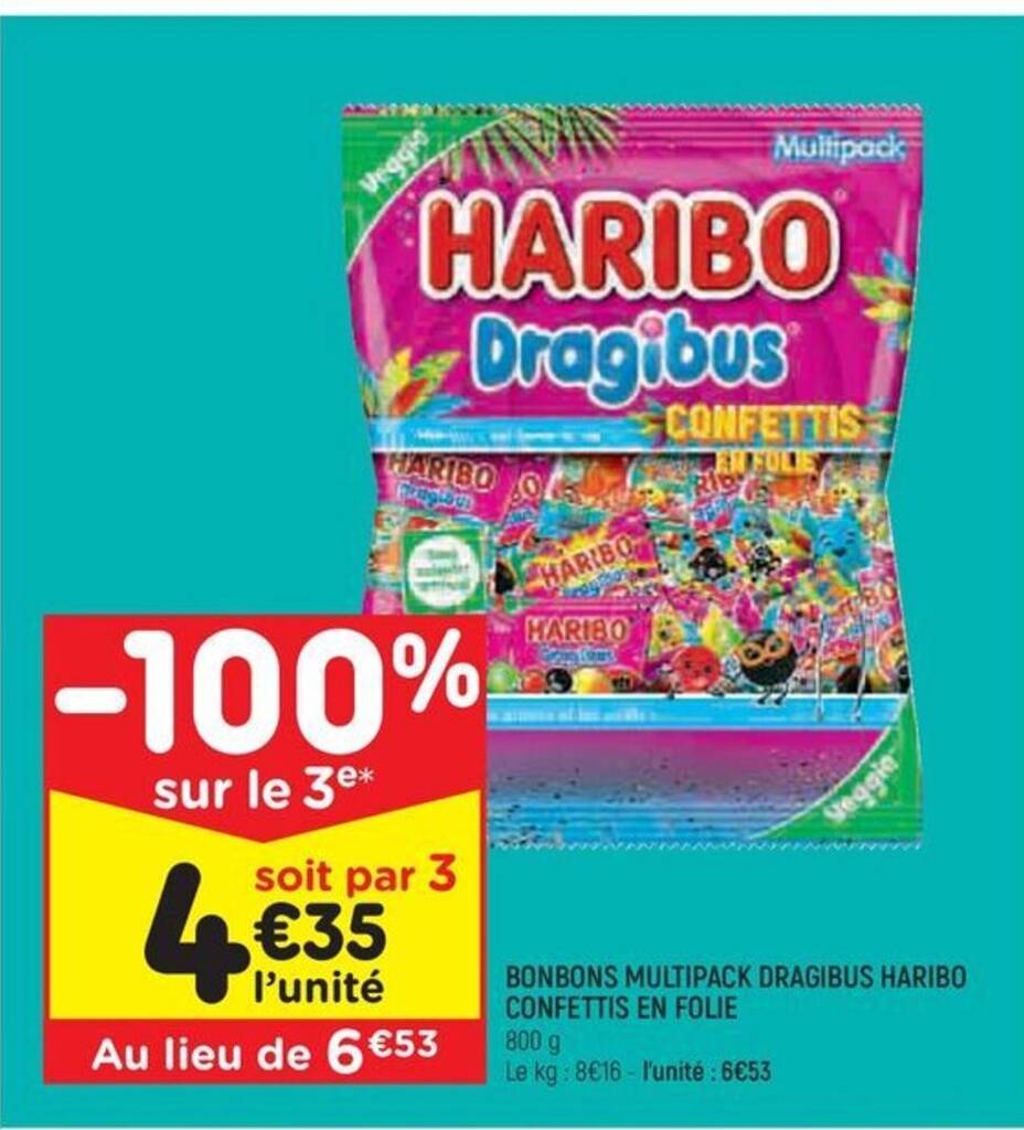 Promo BONBONS MULTIPACK DRAGIBUS HARIBO CONFETTIS EN FOLIE chez Leader