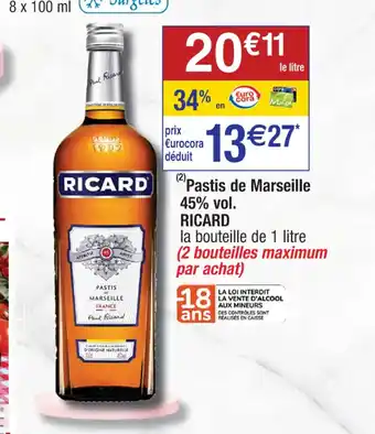 Cora x Carrefour Pastis de Marseille 45% vol. RICARD offre