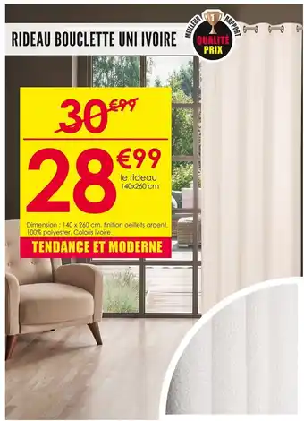 Décor Discount RIDEAU BOUCLETTE UNI IVOIRE offre