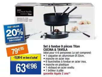 Migros Set à fondue 9 pièces Titan CUCINA & TAVOLA offre
