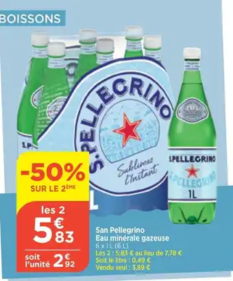 Maximarché San Pellegrino Eau minérale gazeuse 6 x 1L (6L) offre