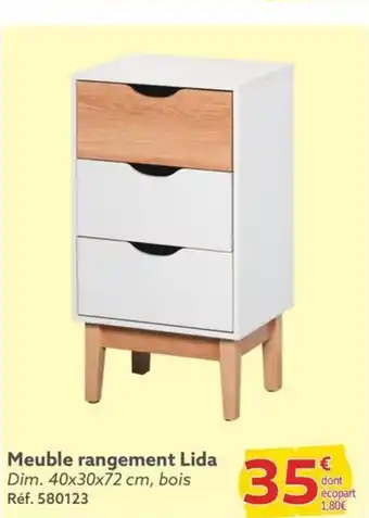 Gifi Meuble rangement Lida Dim. 40x30x72 cm, bois Réf. 580123 offre