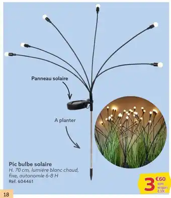 Gifi Pic bulbe solaire H. 70 cm, lumière blanc chaud, offre