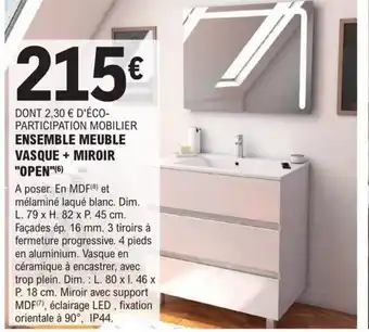 E.Leclerc Brico ENSEMBLE MEUBLE VASQUE + MIROIR "OPEN"(6) offre